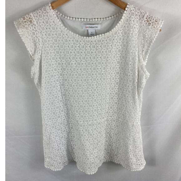 Liz Claiborne Lace Detail Cap Sleeve Blouse White Size Small - Picture 1 of 6
